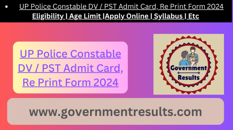 UP Police Constable DV / PST Admit Card, Re Print Form 2024