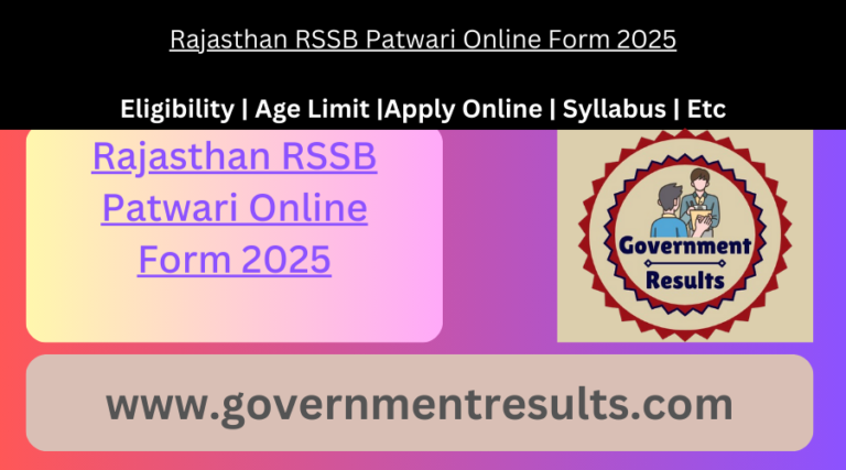 Rajasthan RSSB Patwari Online Form 2025
