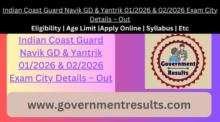 Indian Coast Guard Navik GD & Yantrik 01/2026 & 02/2026 Exam City Details – Out